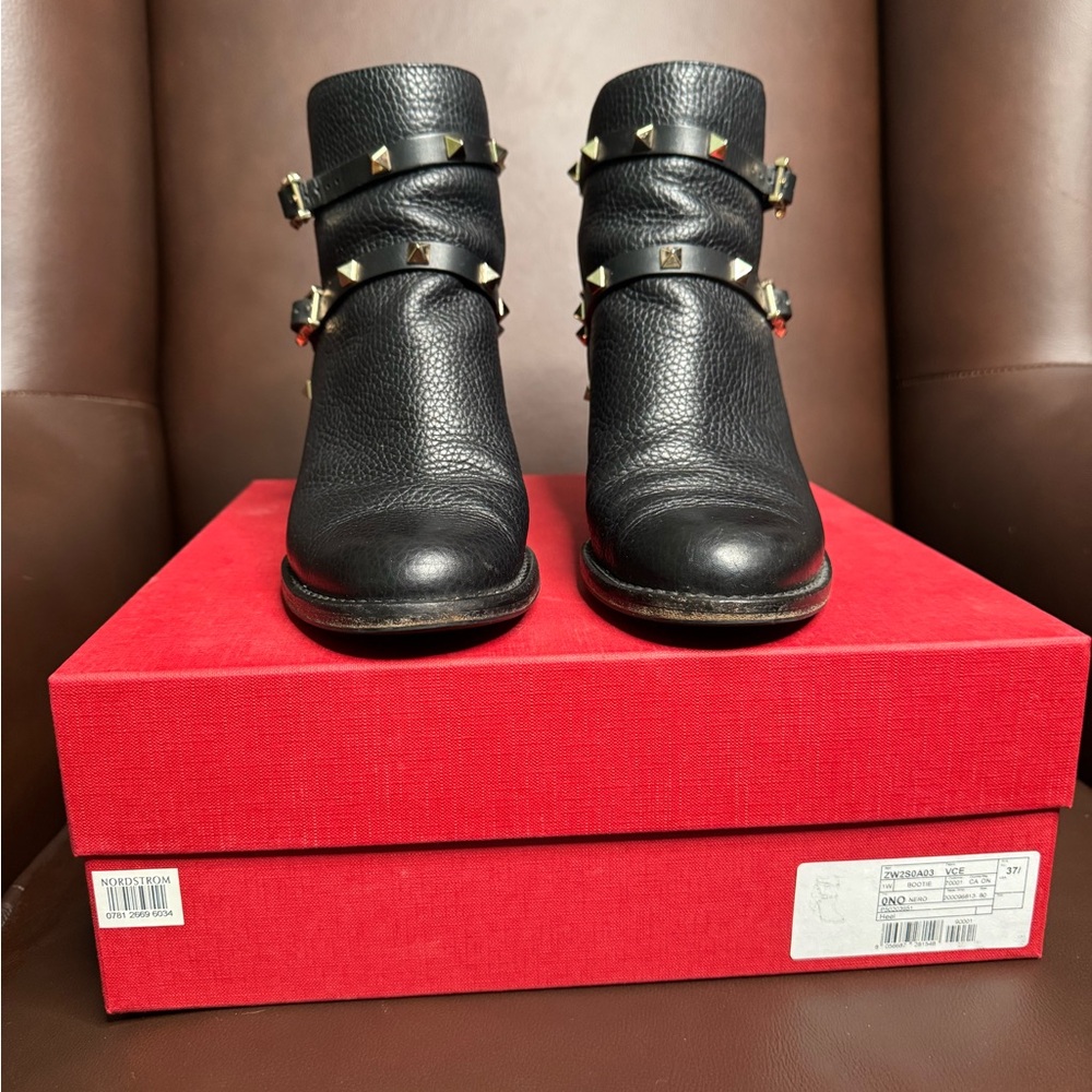 Valentino Black Leather RockStud Booties